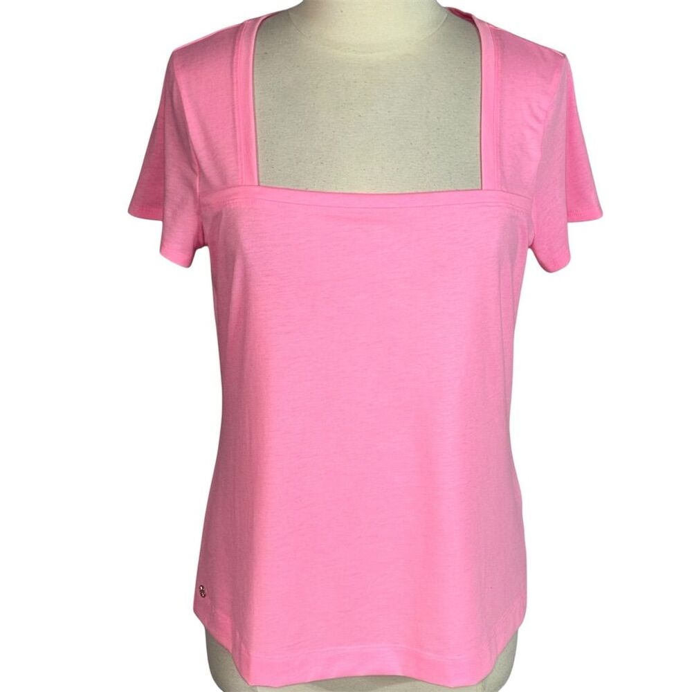 🚫SOLD🚫 Lilly Pulitzer Women's Rexa Square Neck Stretch Pink Short Sleeve Top - Picture 1 of 8